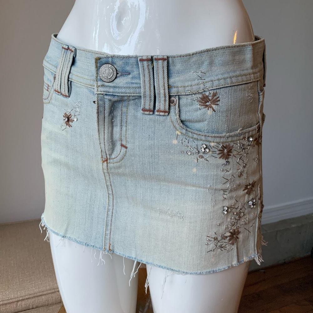 Y2K Abercrombie and Fitch A & F Rhinestone Sequin Denim Skirt Light Wash 00